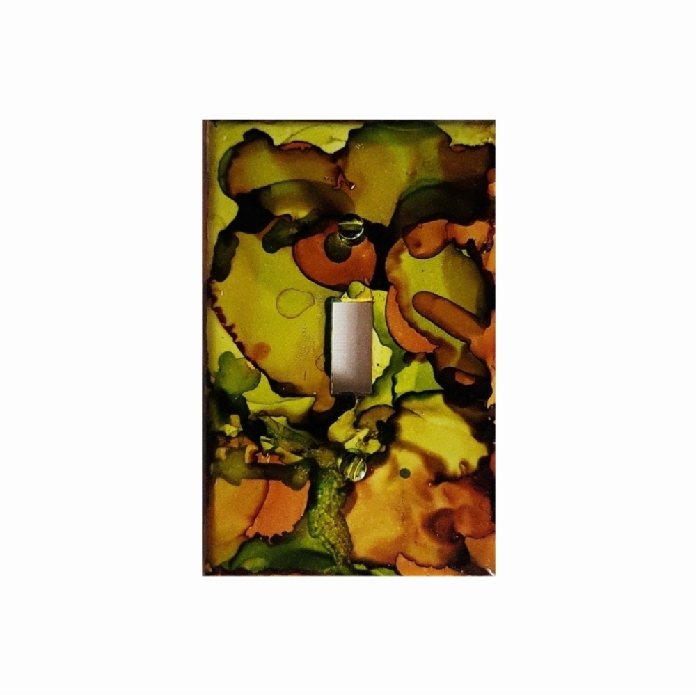 Hand Crafted Green and Brown Abstract Design Single Toggle Light Switch Plate - Picture 2 of 2